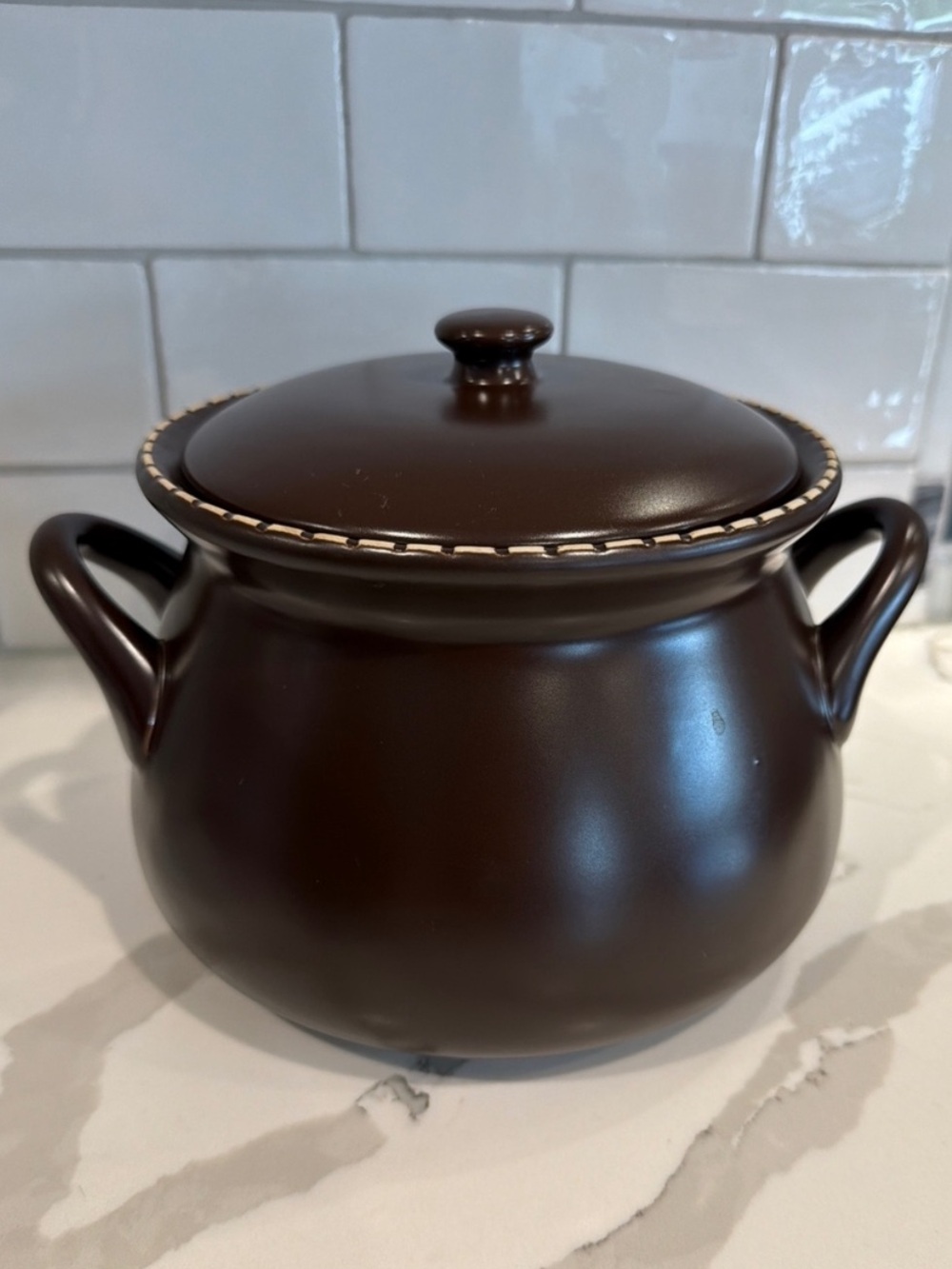 Vintage Brown Ceramic Soup Tureen with Lid